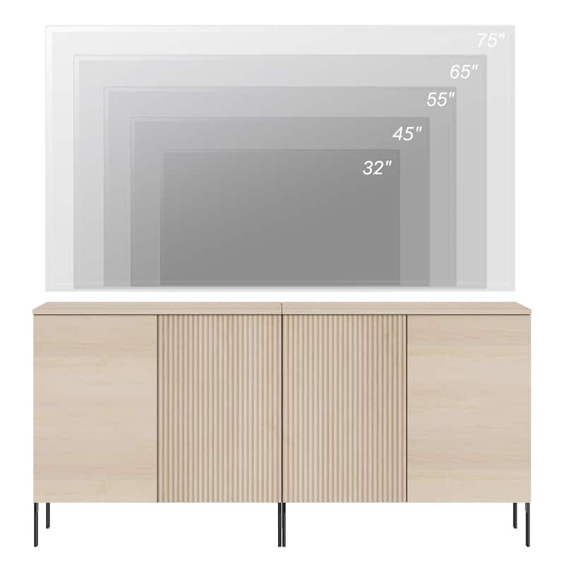 31.5" Modern Reeded TV Stand With Doors, Entertainment Center With Shelf, Wooden TV Console 