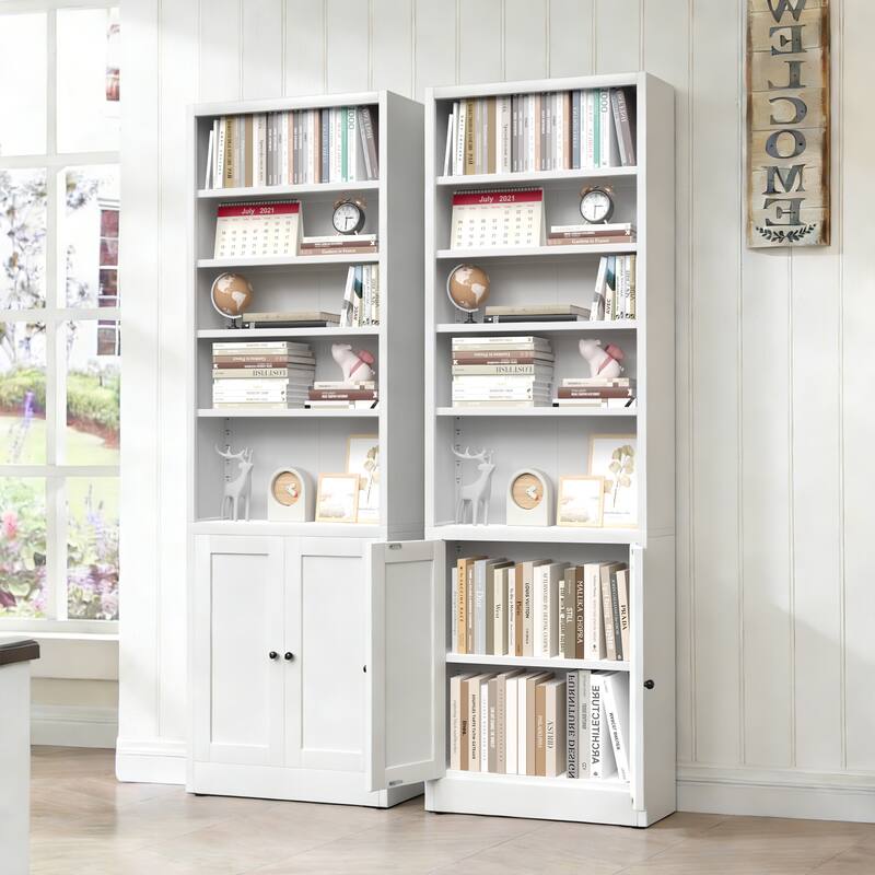 Rossetta 71" Sturdy Industrial Design Metal Bookcase with Adjustable Shelf Unit - White