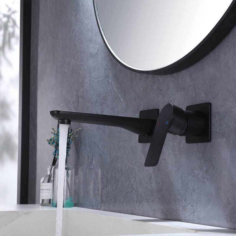 Wall Mount Bathoom Sink Faucet Single Handle Matte Black Bathroom Faucet 2 Holes Modern Vanity Basin Mixer Taps With Valve