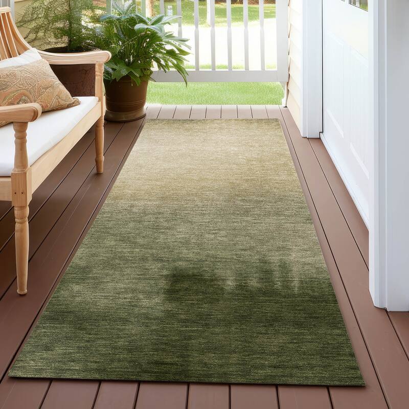 Machine Washable Indoor/ Outdoor Modern Dawn Chantille Rug - Olive - 2'3" x 7'6"