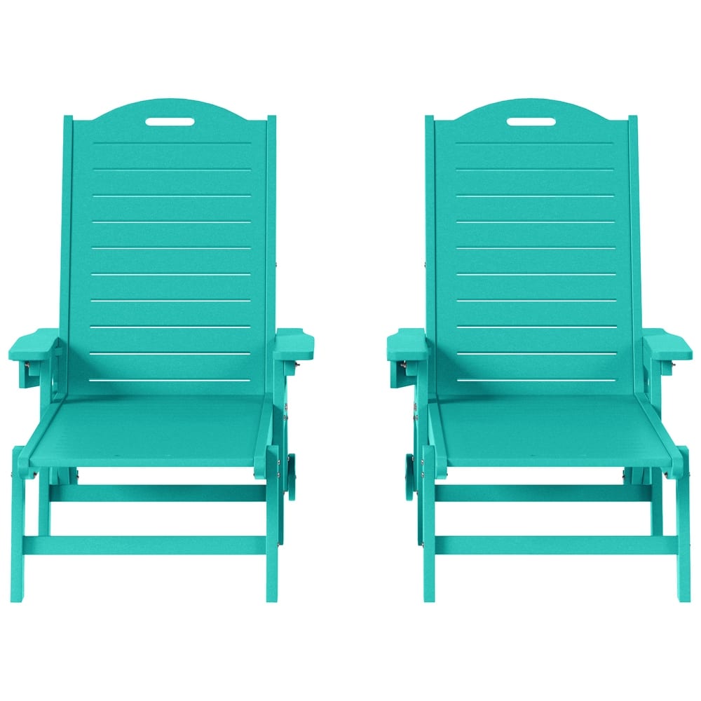 Brighton Outdoor Poly Reclining Chaise Lounge with Wheels & Cup Holder (Set of 2)