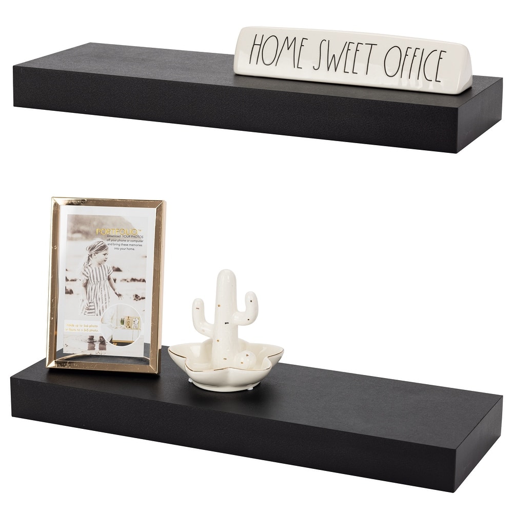 Sorbus 16" Floating Shelf Set - Wood Hanging Rectangle Wall Shelves (2-Pack)