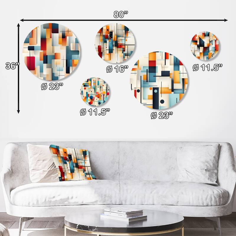 Designart "Urban Mosaic" Geometric Wall Art Set of 5 - Modern Multi Living Room Metal Art Set
