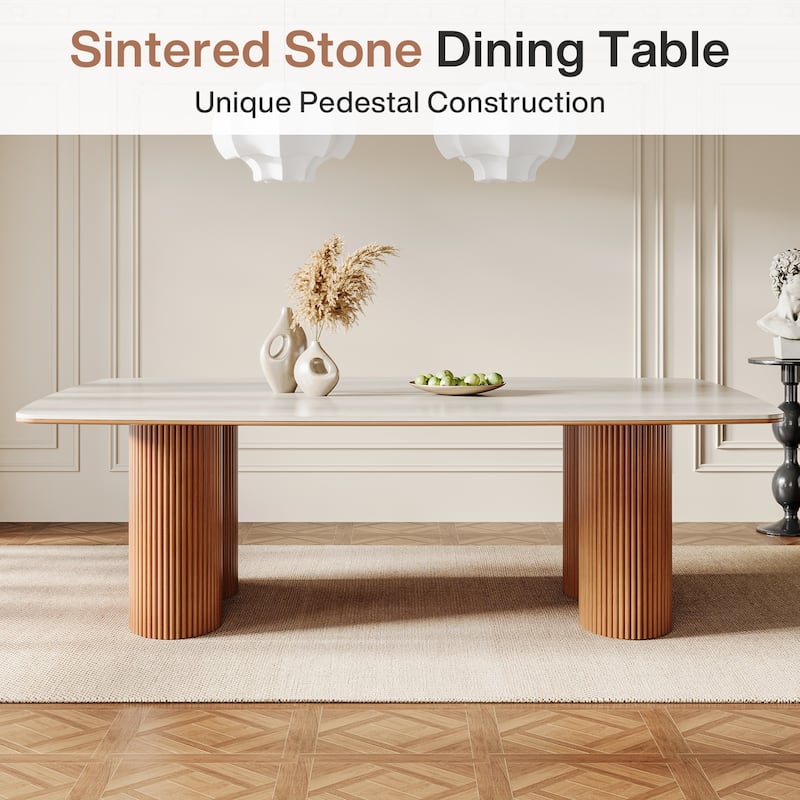 78.7" Rectangle Dining Table, Luxury Sintered Stone Kitchen Table with Solid Wood Legs