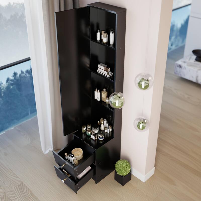 63" H Full Body Dressing Mirror Cabinet with Multi-Layer Storage, Standalone or Vanity Companion