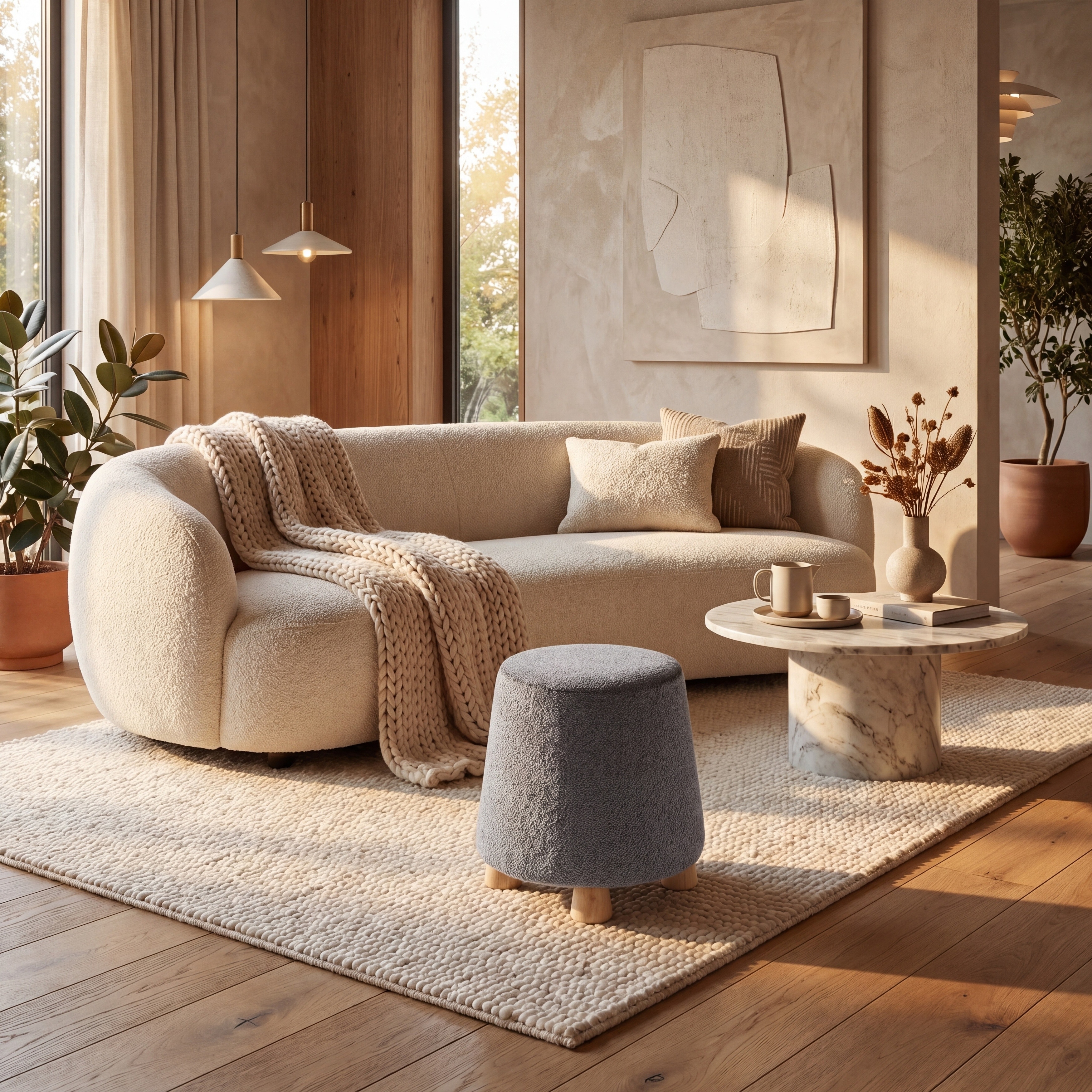 SAFAVIEH Couture Denison Round Chenille Ottoman