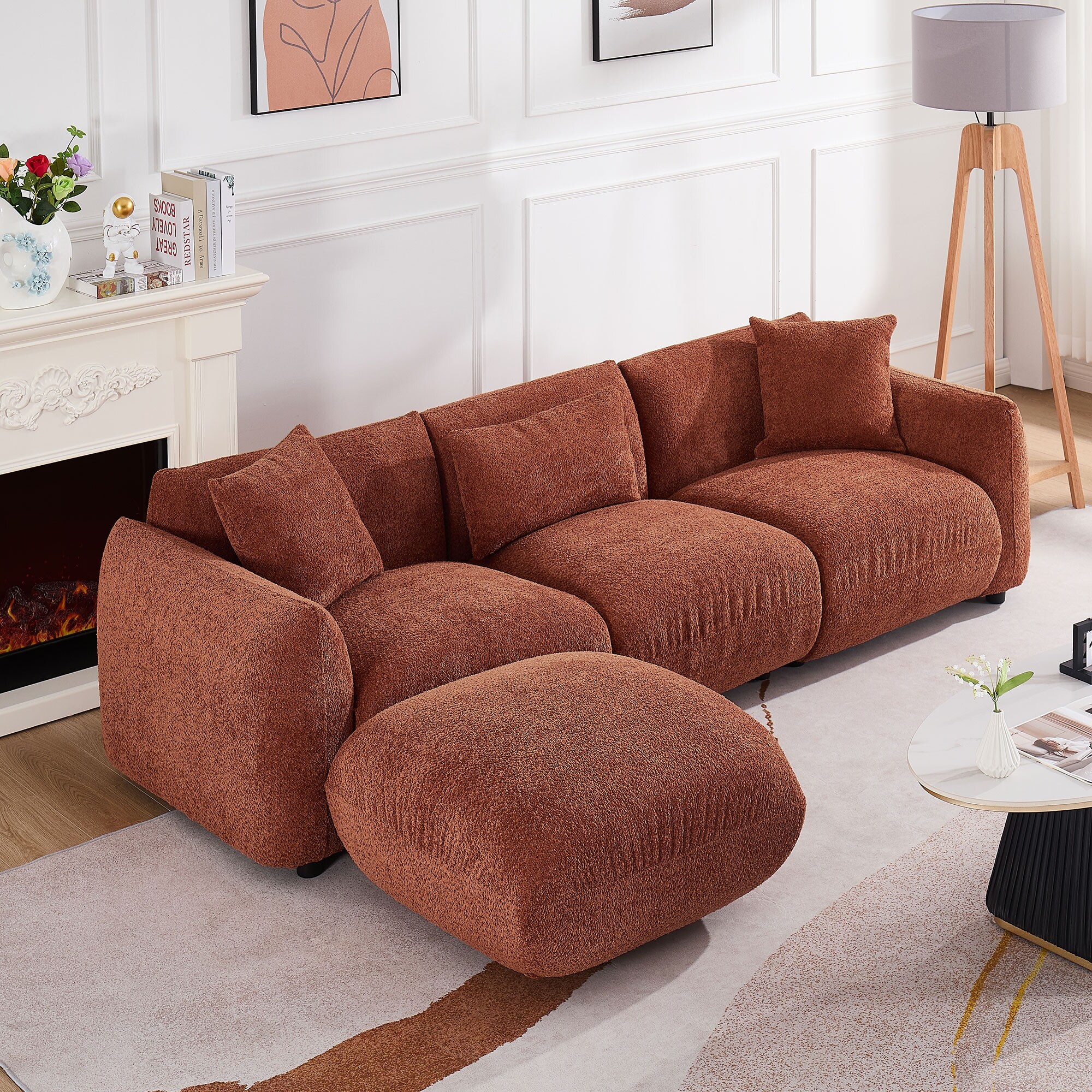（訳ありセール 格安） 102.36''-Boucle-Upholstered-3- ベッドフレーム