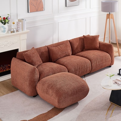 Upholstered Comfortable Soft Lamb Down White Sectional Sofa Couch with Ottoman