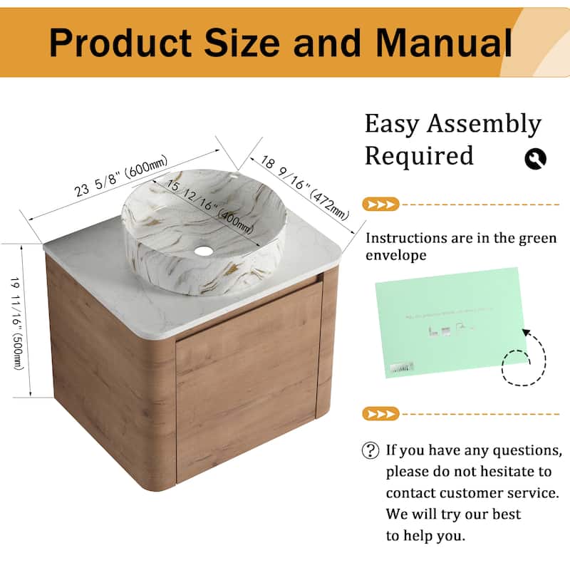 Malwee 24"/30" Floating Bathroom Vanity, Wall Mounted Bathroom Vanity with Ceramic Sink and Soft Close Door