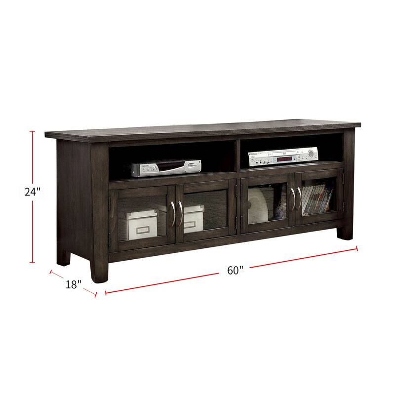 Wooden TV Stand with Four Glass Doors in Gray Finish