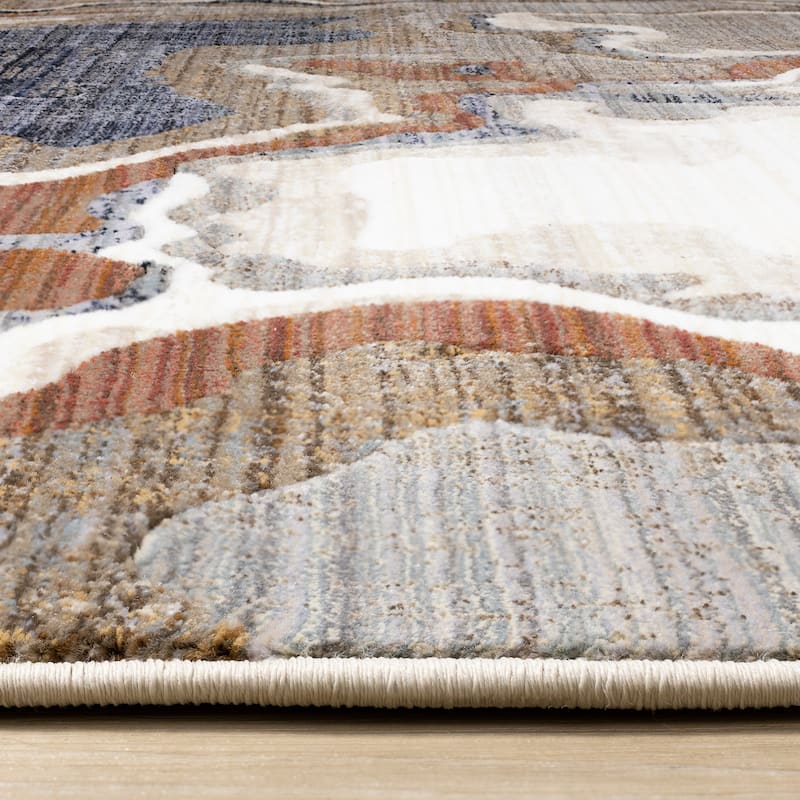 Cream Grey Brown Abstract Earth Area Rug.