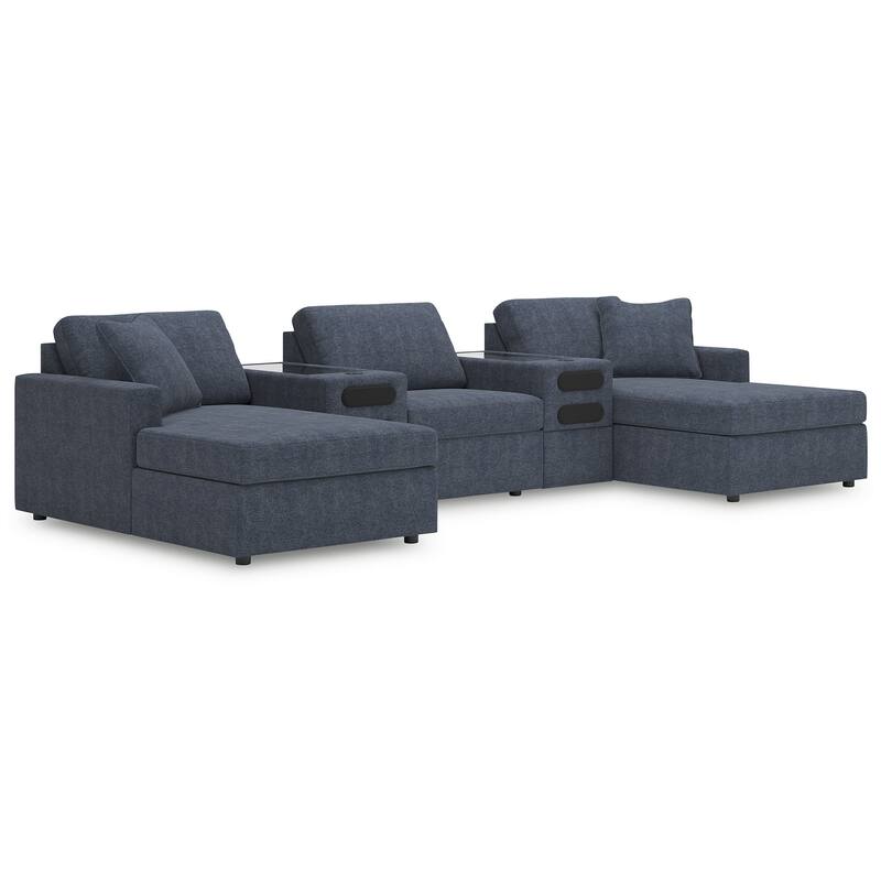 Signature Design by Ashley Modmax 5-Piece Double Chaise with Audio Consoles - 144"W x 68"D x 36"H - Blue