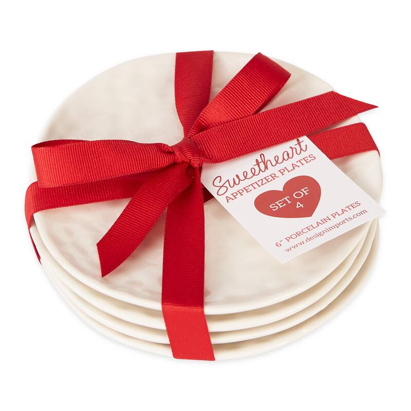 Design Imports Red Heart Plate Set/4