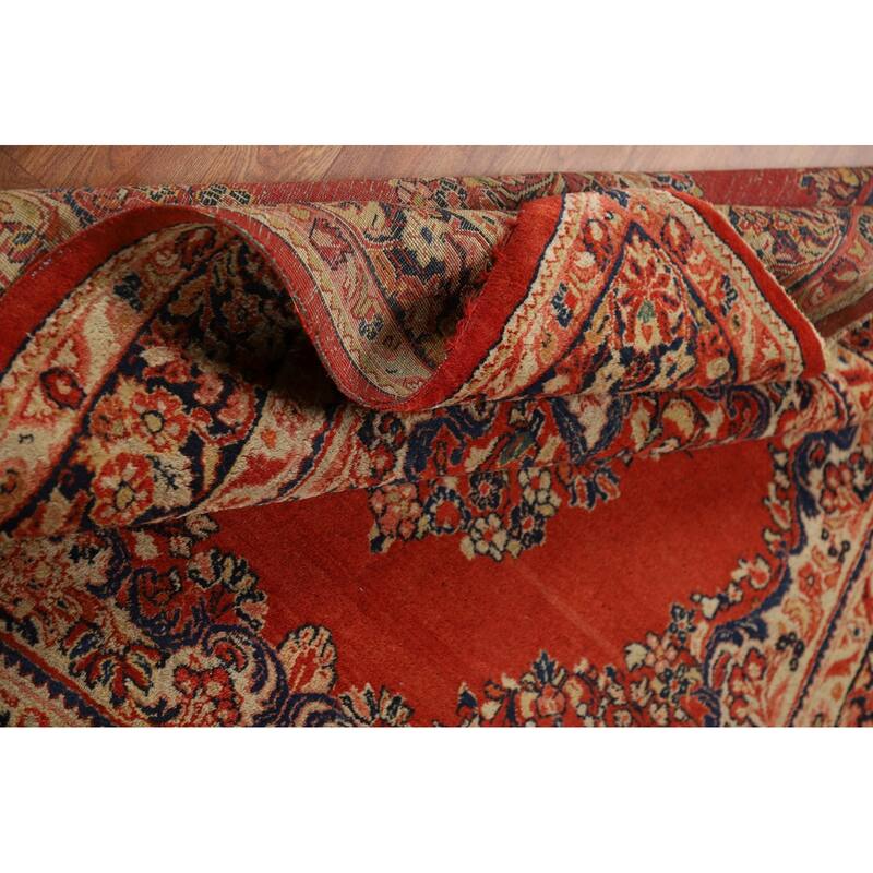 Orange Medallion Sarouk Persian Square Rug Handmade Wool Carpet - 5'1"x 5'2"