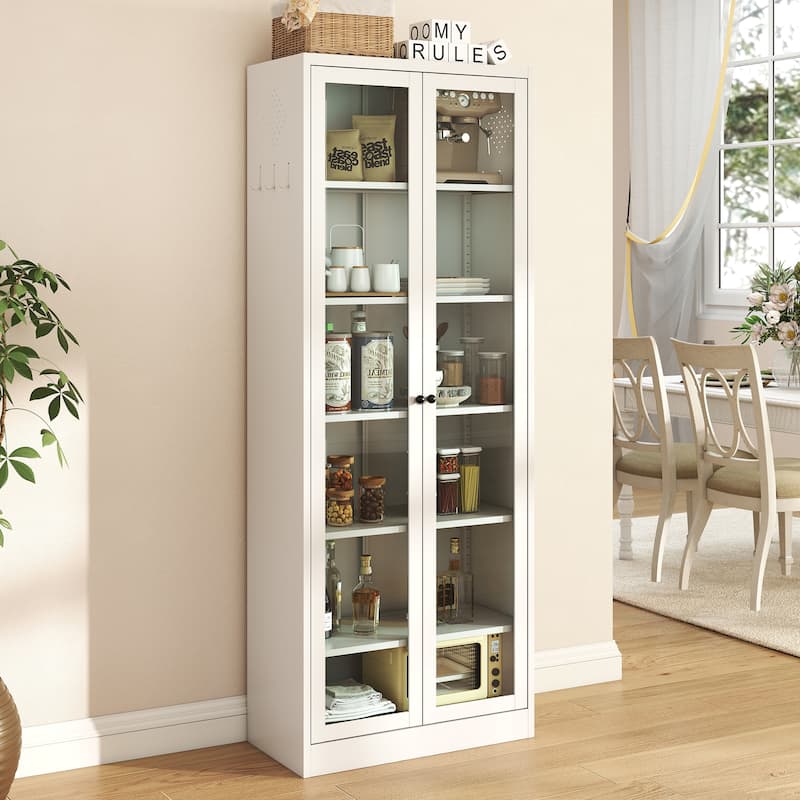 Anmytek 72 Inch White Metal Pantry Cabinet Freestanding Storage with 5 Adjustable Shelves - White