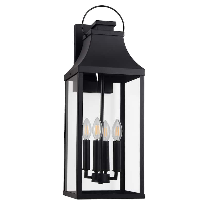 4-light Outdoor Wall Light With Matte-black Lantern & Clear Glass