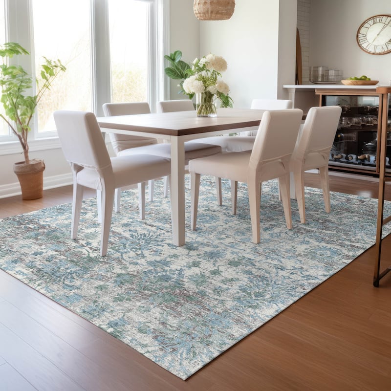 Machine Washable Indoor/Outdoor Vintage Traditional Chantille Rug