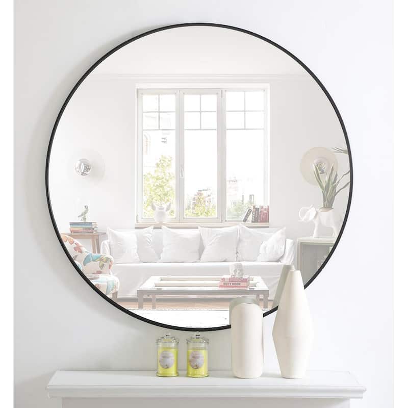 Carson Carrington Labbemala Metal Frame Round Mirror - 42" Diameter - Black