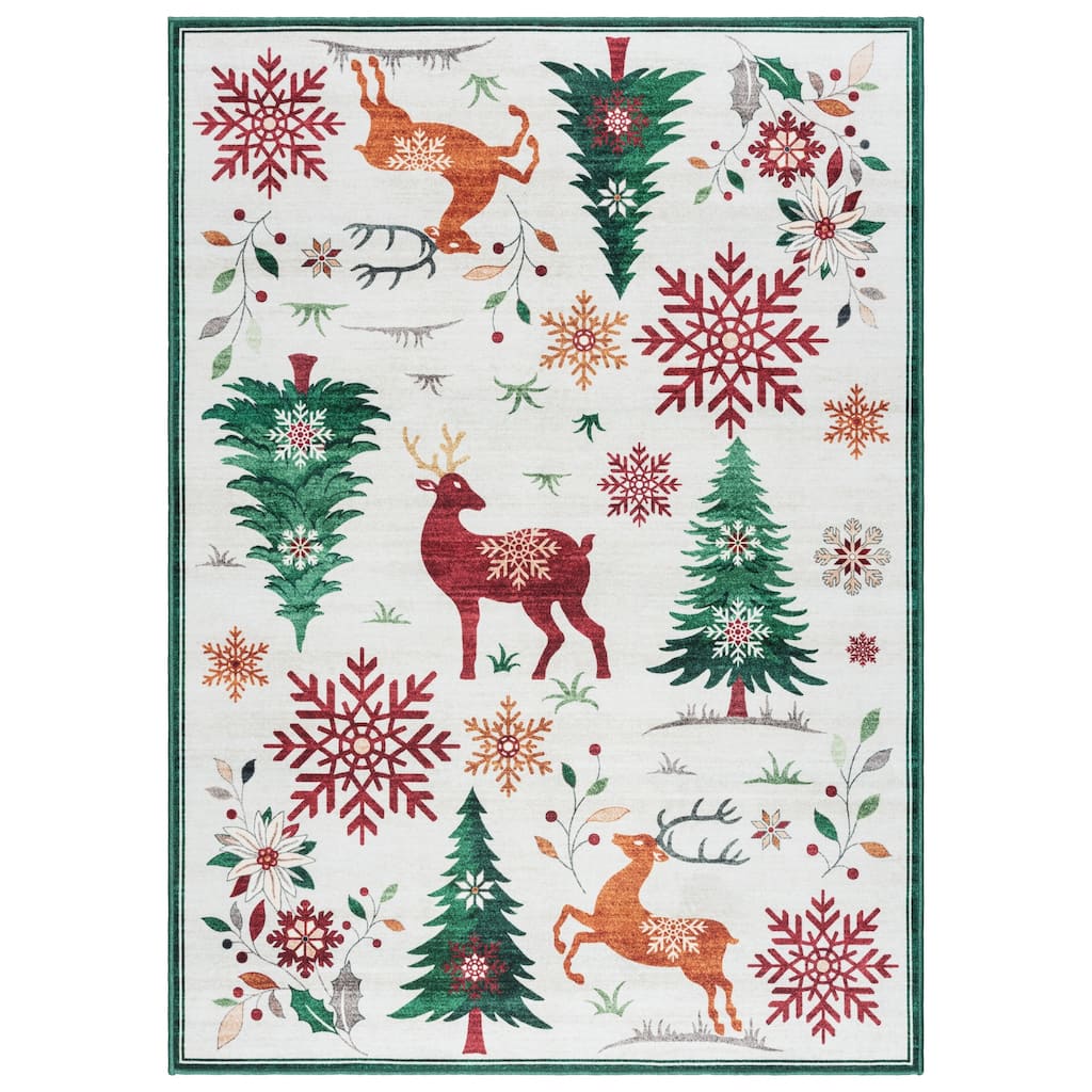 Gertmenian Crystal Print Washable Polyester Slip Resistant Flat Pile Digital Printed Christmas Indoor Area Rugs