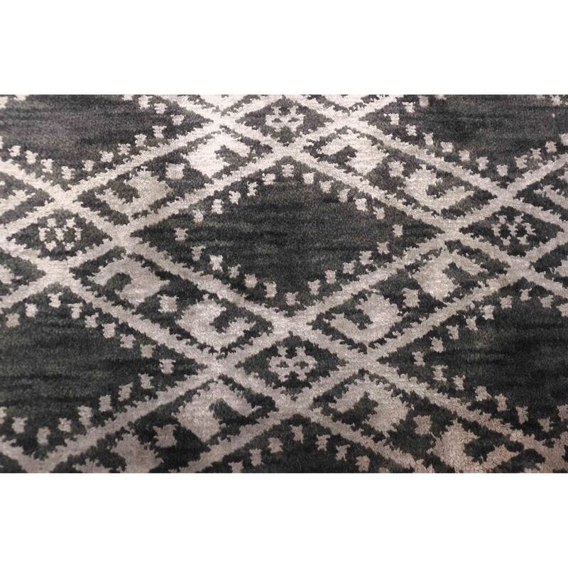 ECARPETGALLERY Hand Loomed Elysian Dark Grey, Light Grey Viscose, Wool Rug - 5'10 x 8'8