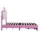 preview thumbnail 4 of 11, Modern Princess Twin Upholstered Bed Frame with LED Lights, Crown Headboard, Adjustable Height, Storage Drawer, Pink+White