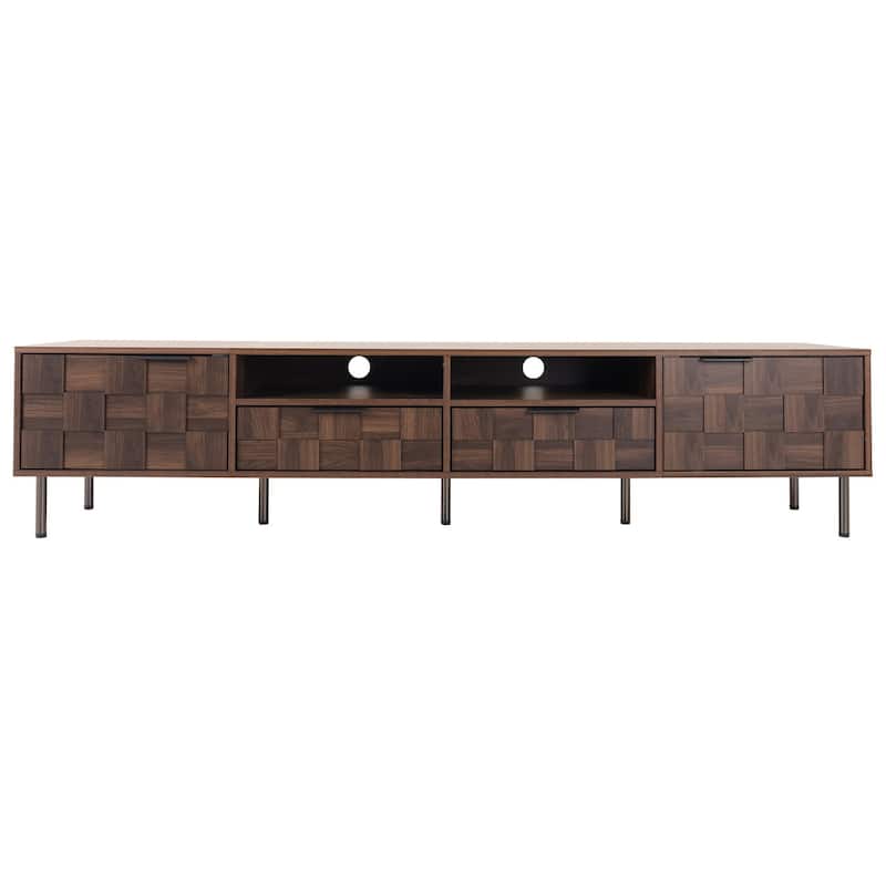 Rattan with Solid Wood Legs TV Stand for TVs up to 85 in - n/a