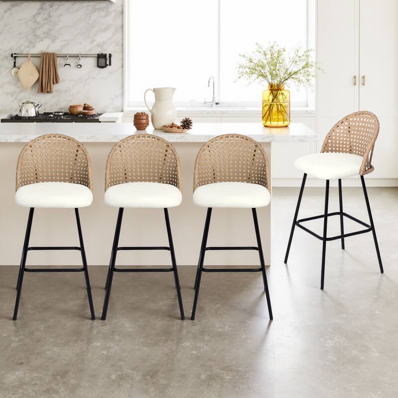 29" Upholstered Swivel Bar Stools with Rattan Back