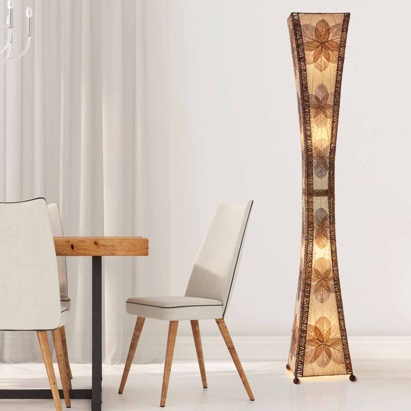 Eangee Handmade Hourglass Giant Floor Lamp, Jackfruit Leaves Shade, 13 x 13 x 72 in.