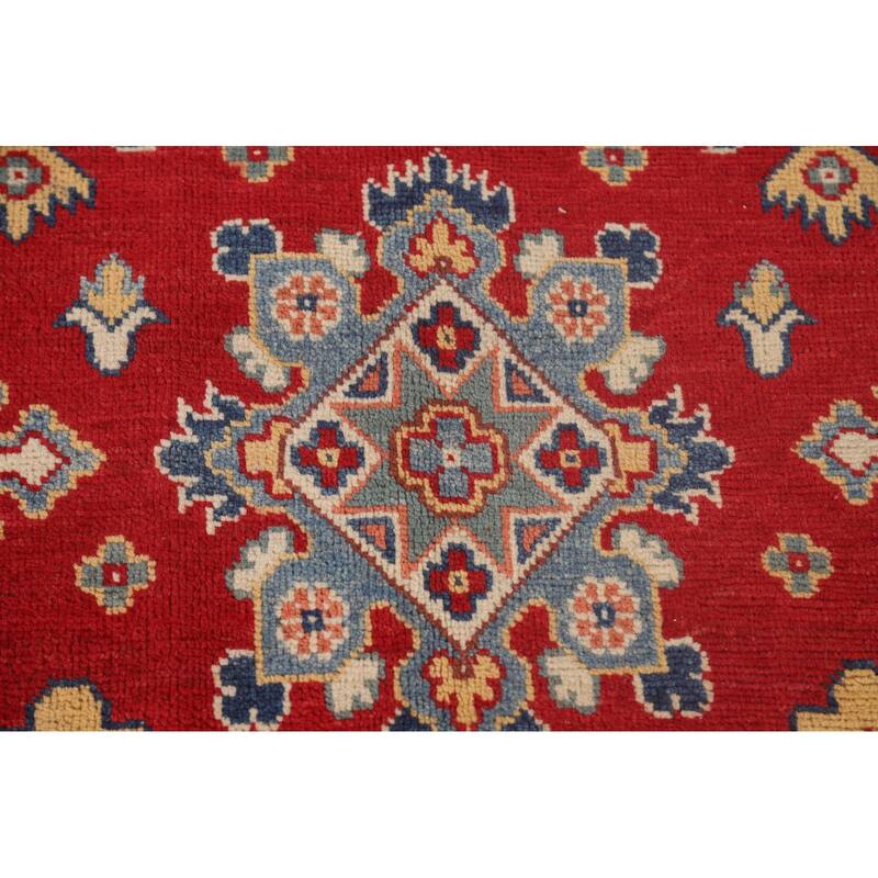 Red Kazak Area Rug Handmade Geometric Wool Carpet - 7'2"x 10'0"