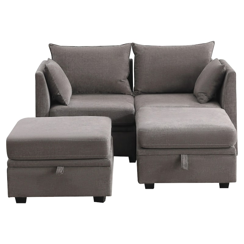 Modern Double Seating Sectional Sofa With Ottoman and Storage Space