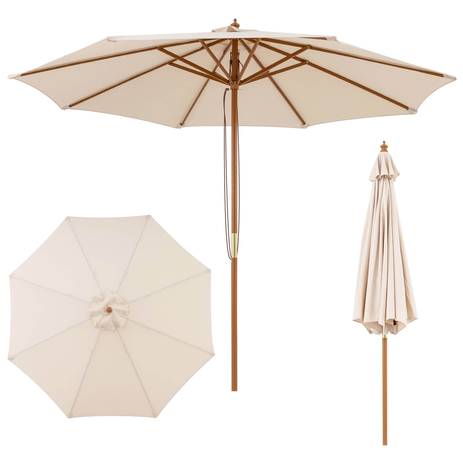 Costway 9 FT Patio Umbrella with Adjustable Height Rope Pulley Lift