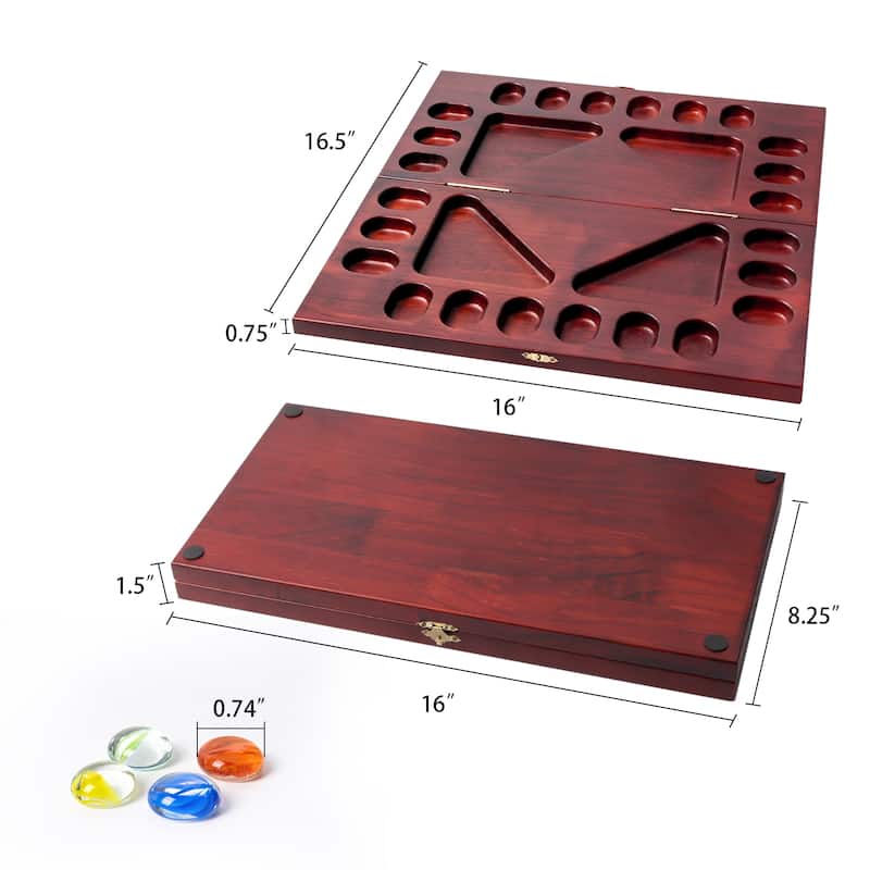 GSE™ 4-Player Mancala Board Game with Multi-Color Glass Stones, Folding Wooden 4-Way African Mancala Game Set