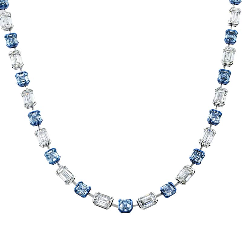 House Of Leon 14K Two Tone Multi Cut Fancy Blue & White Diamond Satellite Necklace 69.42ct
