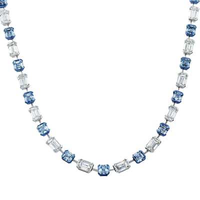 House Of Leon 14K Two Tone Multi Cut Fancy Blue & White Diamond Satellite Necklace 69.42ct