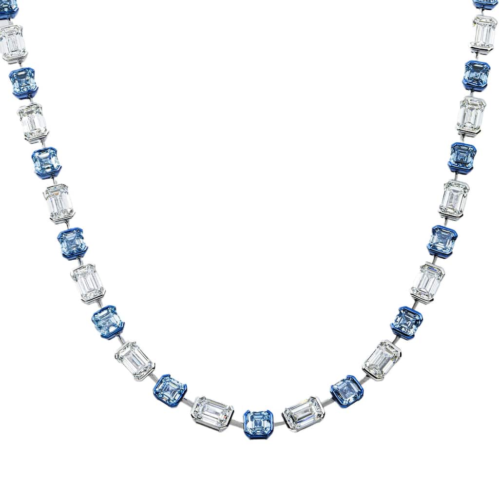 House Of Leon 14K Two Tone Multi Cut Fancy Blue & White Diamond Satellite Necklace 69.42ct