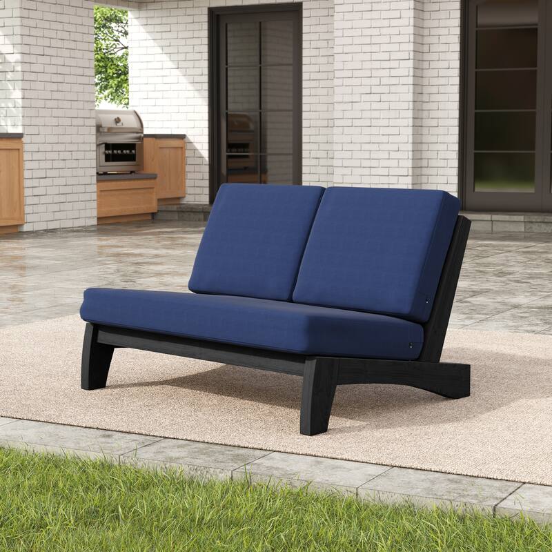 Beach-Style Outdoor Acacia Club Chair Set Loveseate with Plush All-Weather Cushions