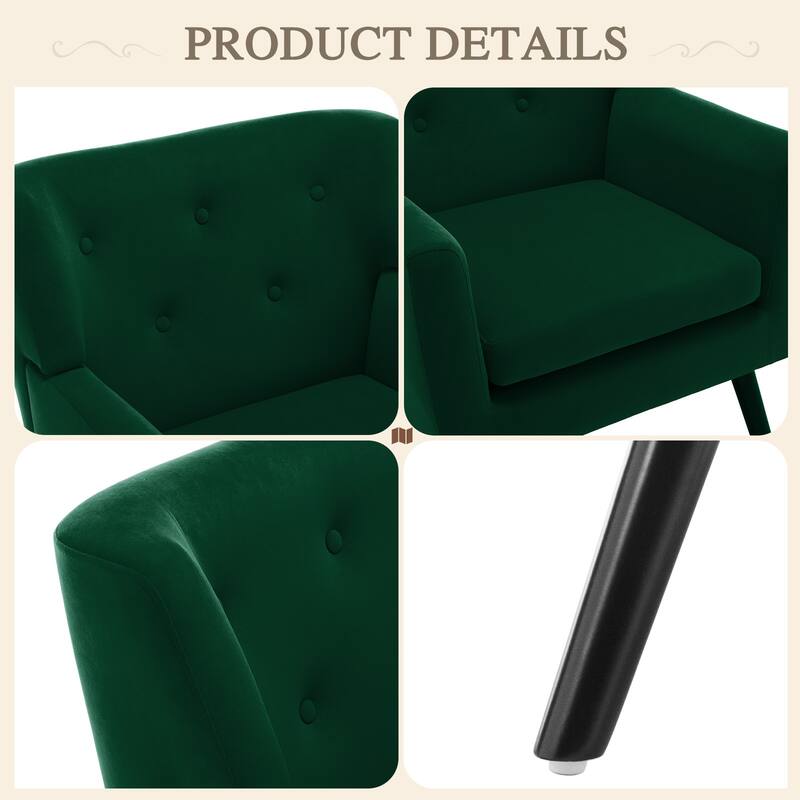 Velvet Upholstered Armchair Tufted Accent Chair, Set of 2 - 30.71"H x 28.35" W x 27.56"D