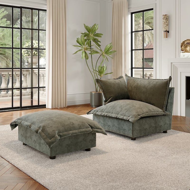 Modern Cloud Chaise Longue Accent Chair with Ottoman set