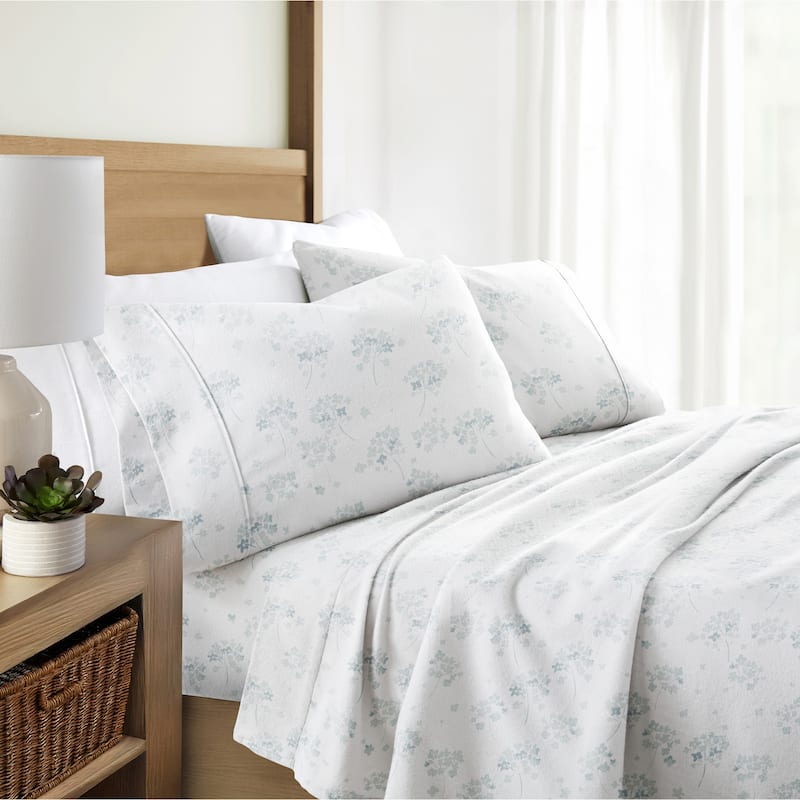 Becky Cameron Flower Bunch 4 Piece 100% Cotton Brushed Flannel Deep Pocket Bed Sheet Set