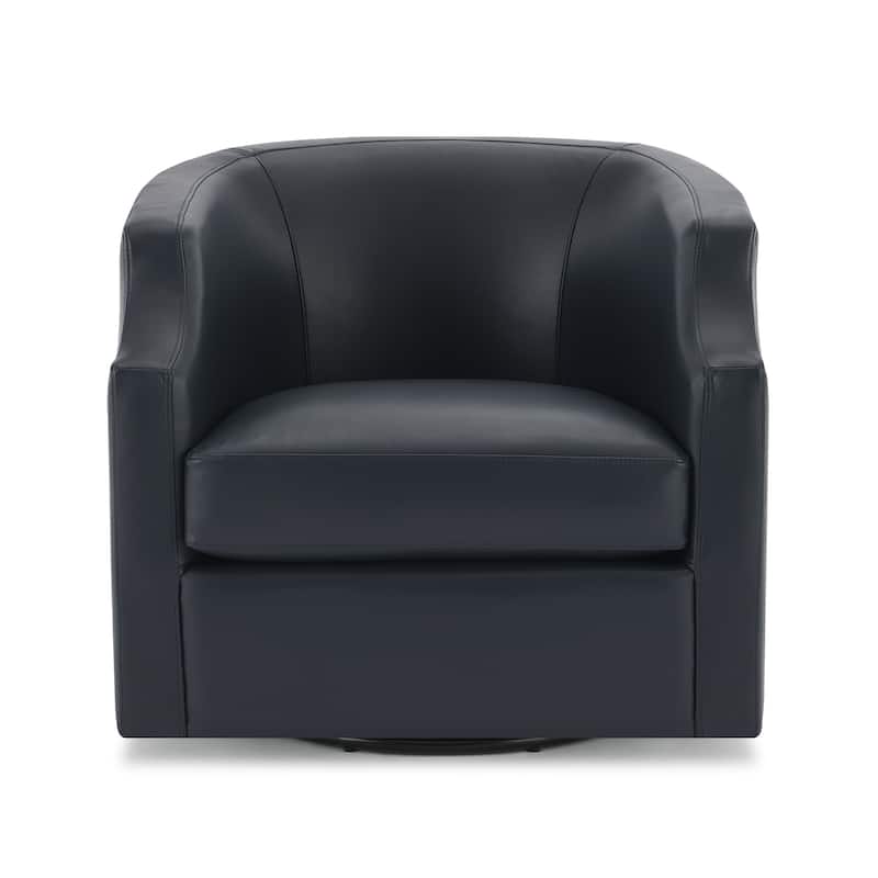 Everette Midnight Blue Top Grain Leather Swivel Glider Barrel Chair by Greyson Living - Midnight Blue