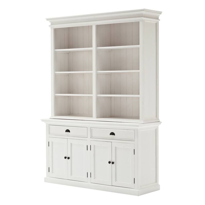 NovaSolo Halifax Coastal White Hutch Bookcase Cabinet | Solid Mahogany Frame | 62.99 x 19.69 x 86.61