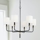 preview thumbnail 4 of 2, Beckham 32" 6-light Glossy Black/ Aged Brass Chandelier w/ White Fabric Drum Shades