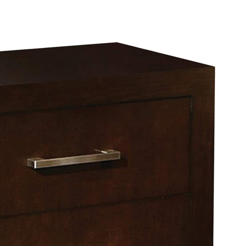 Bela 26 Inch 2 Drawer Nightstand, Felt Lined, Silver Handles, Dark Brown