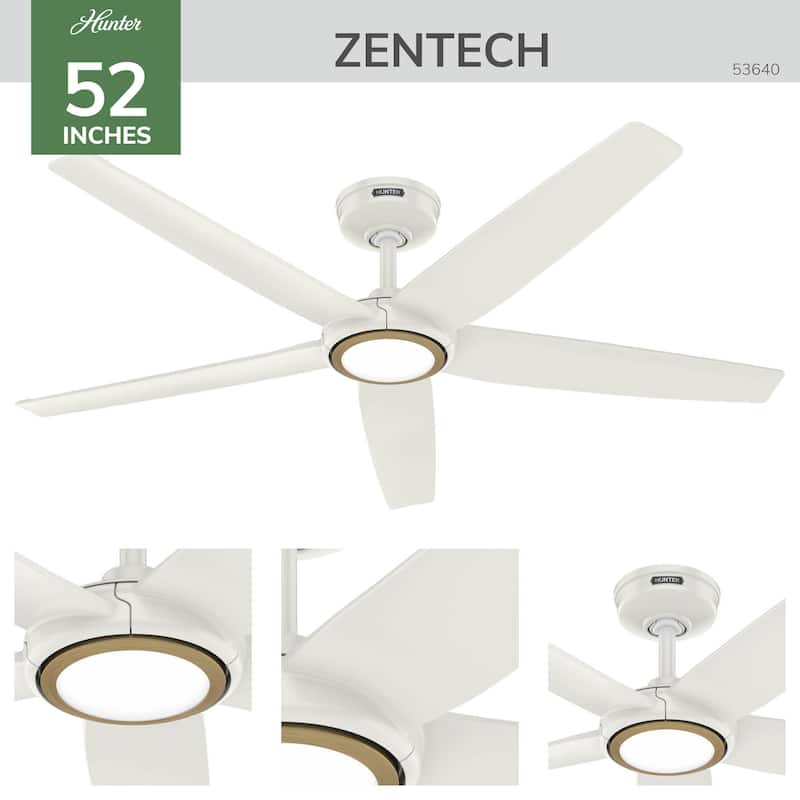 Hunter ZenTech Indoor / Outdoor 5-Blade Smart Ceiling Fan w/ LED Light and Handheld Remote.