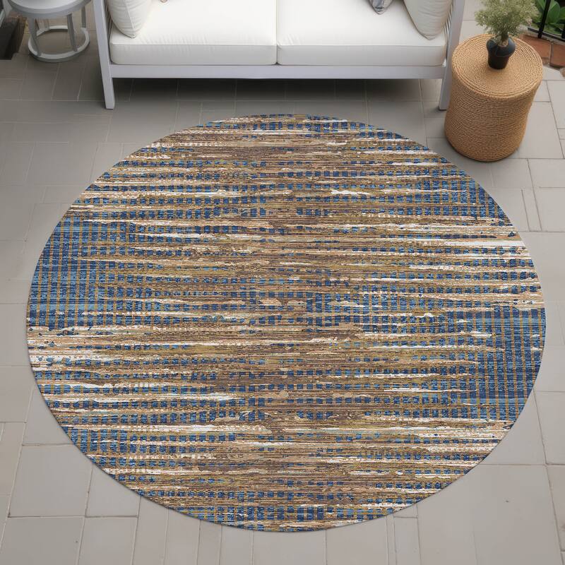 Machine Washable Indoor/ Outdoor Casual Keystone Chantille Rug - Navy - 8' x 8'