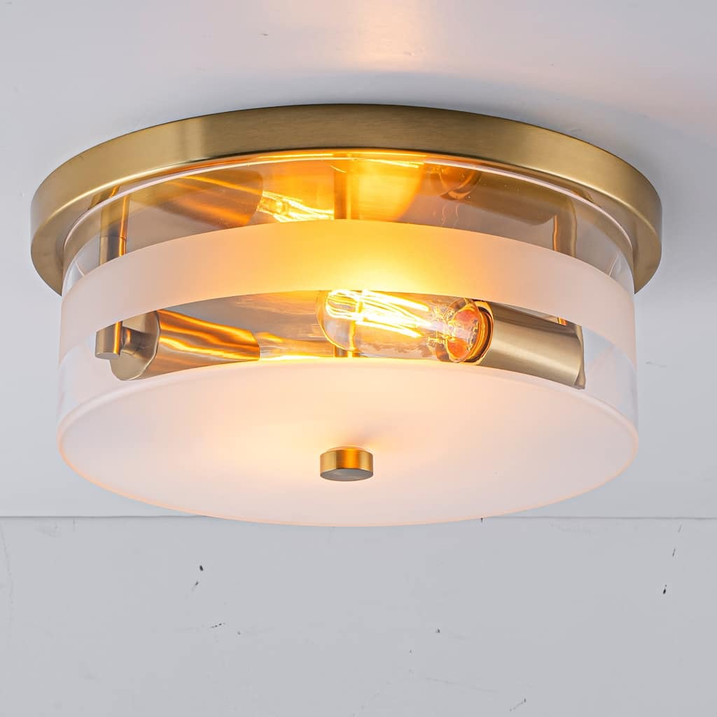 2-Light Modern Industrial Glass & Bronze Metal Ring Ceiling Light for Living Room - 2 Light