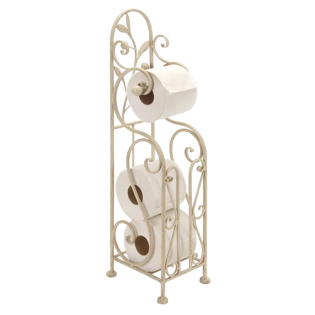 Metal Scroll Toilet Paper Holder with Space to Hold 3 Rolls - Cream - Roche River Decor - 6"W x 8"L x 24"H