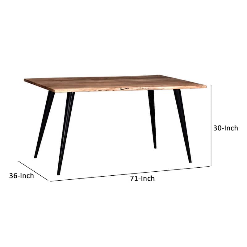 Sal 71 Inch Dining Table, Acacia Wood, Live Edges, Natural Brown, Black