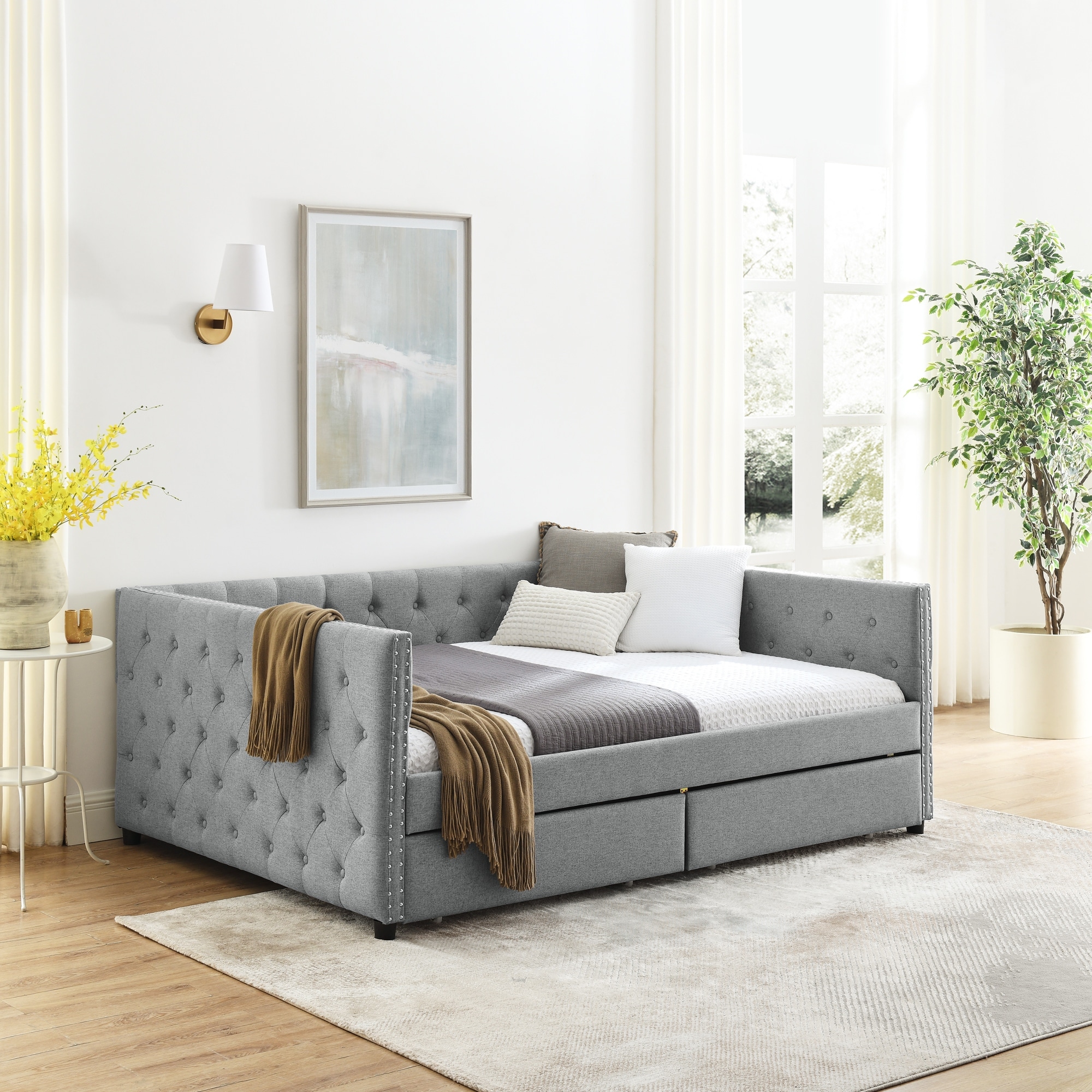 Upholstered Full Size Daybed with Two Drawers Tufted Sofa Bed Bed Bath Beyond 38878902
