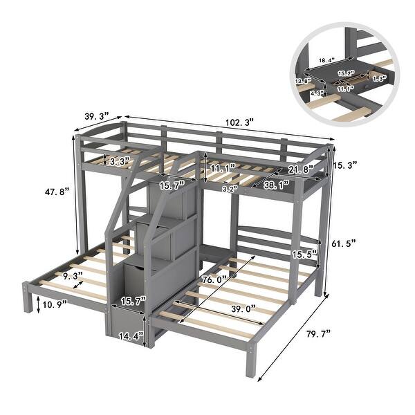 Triple Wood Bunk Bed with Built-in Staircase and Storage Drawer - Enhanced Functionality and Space Efficiency